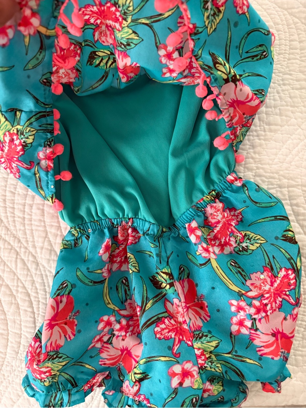 Little Lass Turquoise Floral Pom Pom Romper Sz 24M - Picture 4 of 5